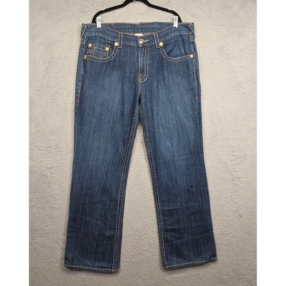 True Religion Jeans Mens 38x34 Blue Straight‎ Leg Medium Wash Denim Johnny Big T - Picture 1 of 16